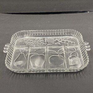 Vtg Indiana Glass Relish Tray Dish Embossed Fruit Divided 5-Part Serving Clear‎